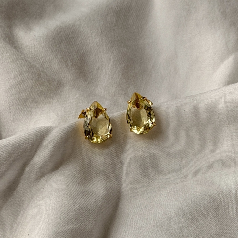 Pear Shape Earrings - Gold - Reconstituted Yellow Diamond